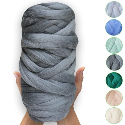 MeriWoolArt Lana Merino 100% XXL – 19 Micras, lana de fieltro gruesa y suave – Gris oscuro – 25g – para fieltrar en seco y húmedo, tejer con los brazos, mantas DIY, bebés, ganchillo