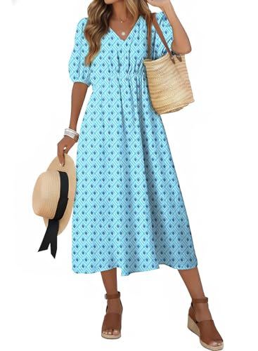 Dokotoo Womens Summer Short Sleeve V Neck Boho Maxi Dress