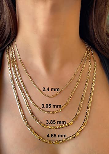 Jewelheart 10K Real Gold Flat Mariner Chain - 2.4Mm Diamond Cut Anchor Link Chain Necklace For Men - Dainty Gold Pendant Necklace For Women 14" #TOP1