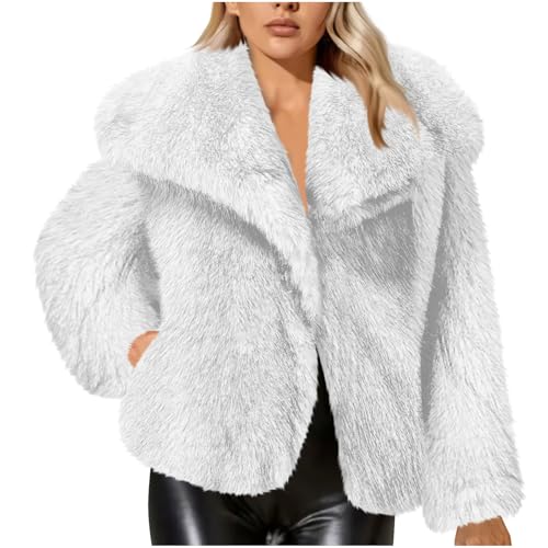 Womens Winter Coat Trendy Long Sleeve Furry Cropped Faux Fur