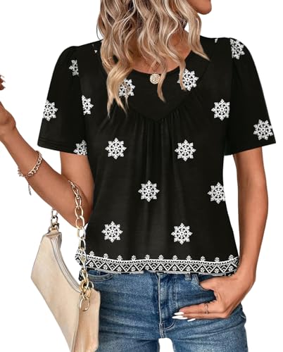 Women's Business-Casual Short-Sleeve Top, Black (XL)