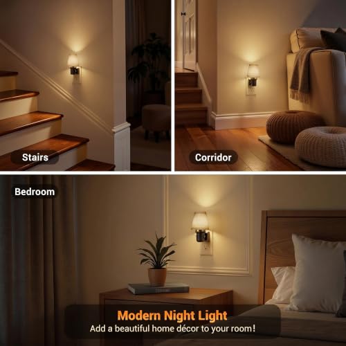 Image of JandCase LED Night Lights Plug into Wall, Linen Fabric Round Vintage Nightlight, Decorative Night Light with Dusk to Dawn Sensor, 0-100LM Dimmable, for Bedroom Living Room Hallway