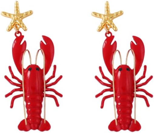 Exaggerated Creative Enamel Lobster Pendant Earrings Colorful Bohemian Rhinestone Lobster and Crayfish Animal Stud Earrings Women's Summer Beach Vacation Party Vacation Jewelry