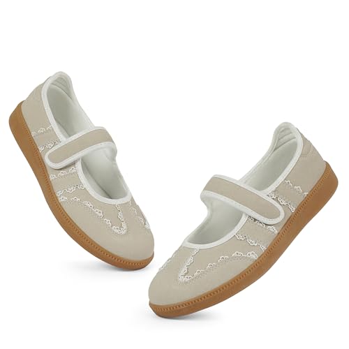 Image of Mary Jane Sneakers for Women Slip on Ballet Flats Walking Retro Sneakers | Round Toe Mary Jane Shoes,Hook and Loop,Lightweight Footwear,Women Fashion Sneakers for Walking, Travel, Workout, Daily Wear