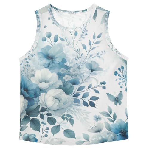 susiyo Chinoiserie Light Blue Flowers Boys Sleeveless Tank Top Girls Athletic T Shirt