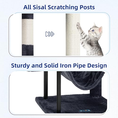 Image of Gitelsnour Cat Tree, Cat Tower for Indoor Cats, 43.3 inch Cat Tree Tower with Sturdy Steel Tube, Hammock, Cat Condo for Small Cats and Kittens, Scratching Post, Smoky Gray GCT004SG