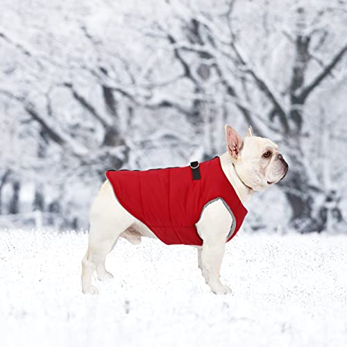 Geyecete Dog Bulldog Clothes Dog Cotton Padded Coat Thick Winter Warm Vest Waistcoat Cold Weather Jacket Clothing For French Bulldog Coat-Red-Xl #TOP5