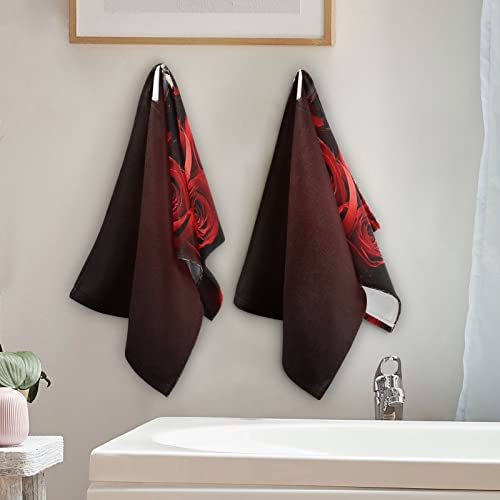 Red Wine Hand Towels For Bathroom Set Of 2 Red Rose Romantic Decorative Heart On Black Background Luxury Towels 16"X28" Soft Absorbent Bathroom Hand Towel For Face,Gym,Spa,Kitchen Dish Tea Towels #TOP2