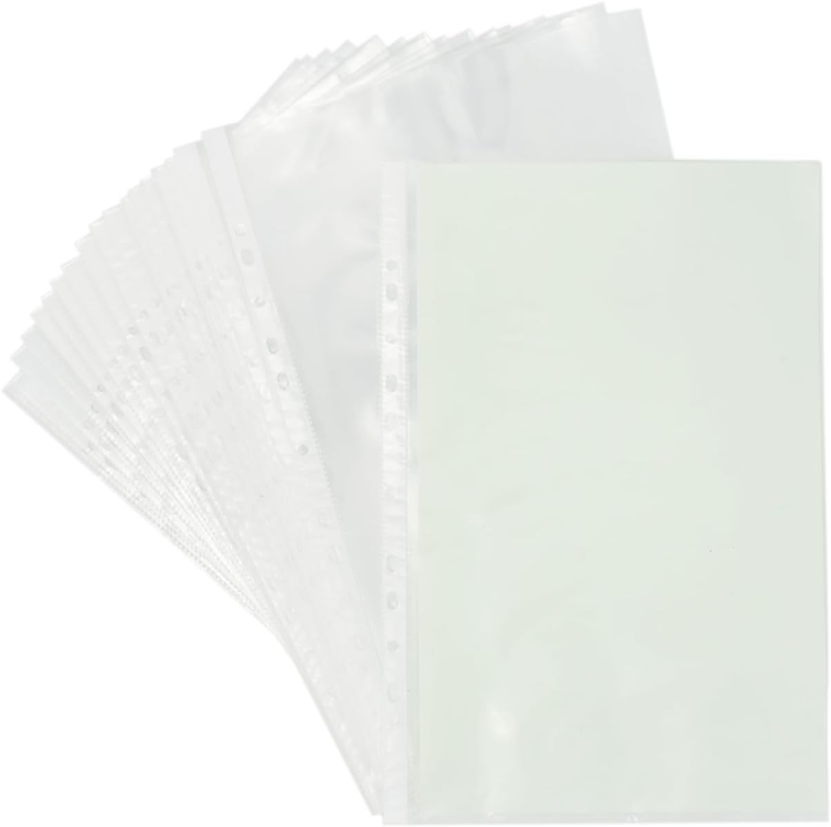 Full Size Clear Document Sleeves | 150 Micron Waterproof Clear Sheet | Sheet Protector with 11 Holes for Punched Ring Binder for Documents (Pack of 50)
