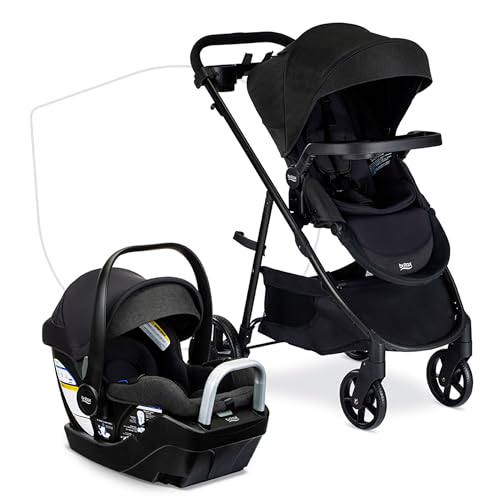 Image of Britax Willow Brook S+ Travel System, Infant Car Seat Stroller Combo with Willow S Infant Car Seat, Alpine Base, and Brook+ Stroller; ClickTight Technology, SafeWash Insert and Cover — Raven Black