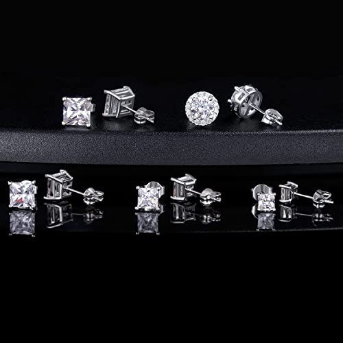 Simulated Diamond Earrings For Women 18K White Gold Plated Cubic Zirconia Earingings Round Square Halo Cz Ear Studs Piercings Mens Fashion Jewelry Hypoallergenis Gifts Pack Of 5 Pairs #TOP3