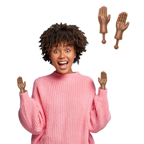 BigMouth Inc Tiny Hands Gag Gifts Baby Hands on a Stick - Fake Small Hands for Costumes and Pranks - Funny Stick Puppets - Dark Skin Tone Tiny Hands