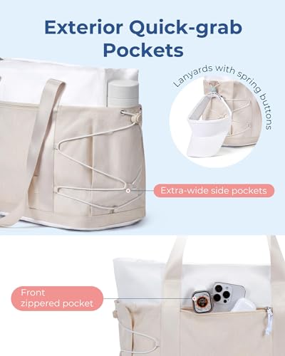 BAGSMART Travel Tote Bag for Women, Foldable Beach Bag With Zipper, 30L Large Gym Tote for Everyday3