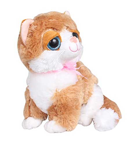 Image of Tickles Cute Little Kitten Glitter Eye Soft Stuffed Plush Animal Toy for Kids (Size: 20 cm Color: Beige)