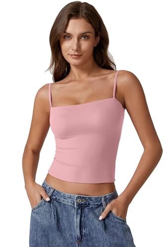 Image of QINSEN Women's Double Lined Basic Tank Top Adjustable Spaghetti Straps Sleeveless Camisole Shirts