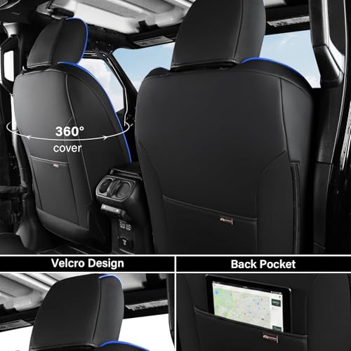 Image of Coverado Seat Covers 4 Door for Jeep Wrangler, 2PCS Leather Car Seat Cover for Jeep Wrangler Vehicle Accessories Custom Fit for 2018-2026 Jeep Wrangler Seat Covers 2-Door /4-Door(Blue)
