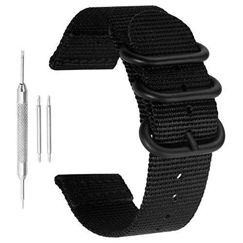 20mm Black High-end Superior NATO Style Ballistic Nylon Watch Band Strap Replacement for Men Braided
