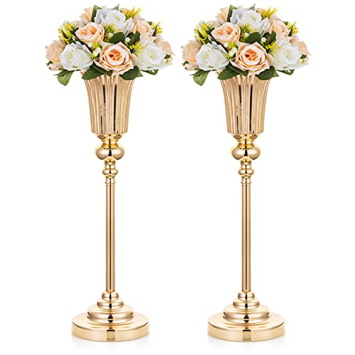 NUPTIO Vase Or pour Centre de Table: 2 Pièces 54.6cm Haut Support Fleur Mariage Trompette Doré Metal Vases pour Anniversaire Ceremonie Wedding Centres Pièces...
