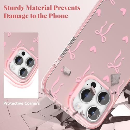 ZTOFERA for iPhone 15 Pro Max Case,Cute Pink Ribbon Bow Tie Planet Star Floral Aesthetic Phone Case,Trendy Slim Hard IMD Shockproof Protective Bumper Phone Cover for Women Girls,Heart by ZTOFERA - Image 6