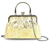 Floral Top-Handle Handbag, Kiss Lock Evening Bag for Women, Vintage Purse with Chain, Women's Retro