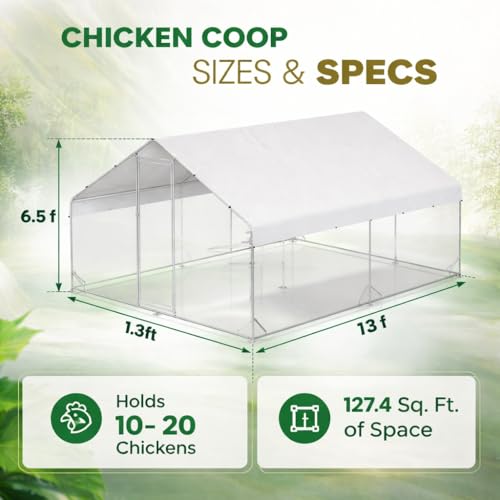 Image of Metal Chicken Coop with Hardware Cloth, Walk-in Poultry Cage for Hen Duck