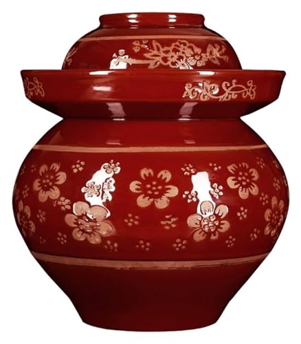 Tarro de cerámica para encurtidos, fermentación, ZMQU Large Ceramic Pickle Jar with Lids - Traditional Chinese Porcelain Fermentation Crock with Water Seal Airlock Lid(4L)