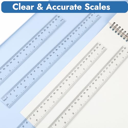 6 Stück Lineal 30 cm/12Zoll, Kunststoff Lineal Set, Transparent Gerade Ruler mit Metrische Inch Skala, Präzision Lineale für Grundschule Büro Zuhause