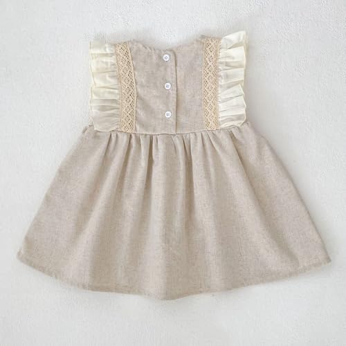 HOOLCHEAN Baby Girl Dress Cotton Linen Infant and Toddler Boho Ruffle Sleeve A-Line Dress with Lace2