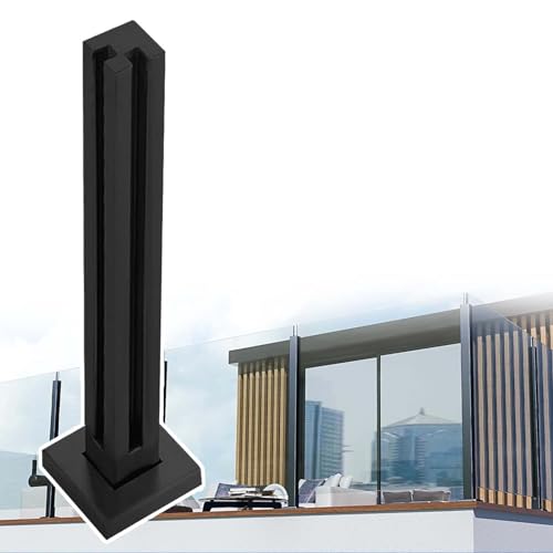 ガラスガードレール, パティオ/バルコニー/ポーチ/プールフェンスガラス手すりシステム、屋内階段スクエアガラスクランプピラー(Black corner Post,110cm(43 1/4"))