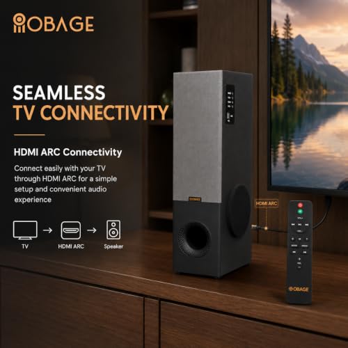 Image of OBAGE Zylo-5 Single Tower Speaker System | 80W Output | HDMI ARC, Bluetooth, FM, AUX | Digital Bass, Mid & Treble Control | Clear & Balanced Sound for TV, Music & Movies