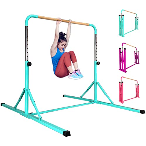 PreGymnastic Updated 6ft Base No Wobble Expandable Gymnastics Kip Bar, Fiberglass Rail & 304 Stainless Steel Regulating Arms, Adjustable Height 3'-5' Gymnastics Bar