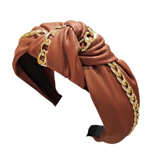 XAGMODSHN PU レザー ヘッドバンド ワイド レディース 結び目 ヘアピース 快適 エレガント ヘア フープ 日常着用