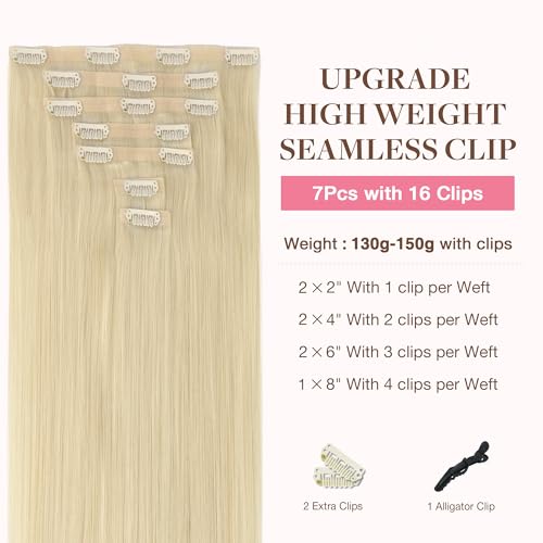 Image of GOO GOO Clip in Hair Extensions Real Human Hair, Remy Human Hair Extensions Clip ins for Women, Natural Human Hair, 14inch 130g 9Pcs, 60A Platinum Blonde