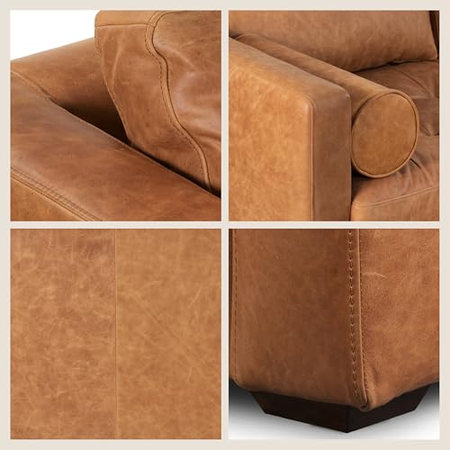 Image of POLY & BARK Napa 82 inch Leather Pull‑Out Sleeper Sofa - Full‑Grain Italian Leather Upholstery,Tri‑Layer Mattress & Storage Console -Sophisticated Multi‑Functional Sofa Bed for Living Rooms & Guest Spaces