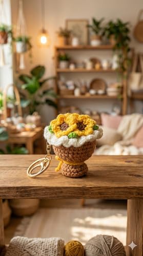 Image of Handmade Crochet Flower Keychain for Bags Keys Purse Backpack Cute Aesthetic Yarn Keyring Bag Charm Handmade Soft Thread Flower Keychain for Girls Women Kids Gifting and Daily Use