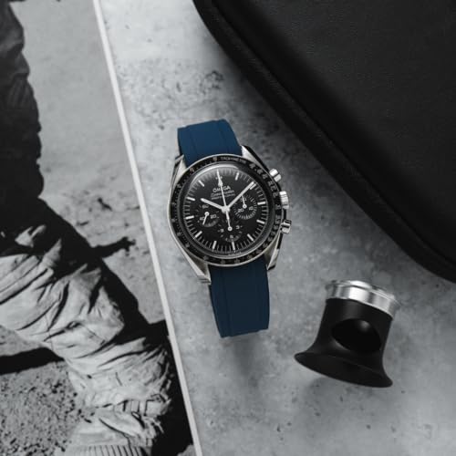 Curved End Soft Silicone Sports Rubber Watch Bands Compatible Strap with Omega Swatch Moonwatch, Omega Speedmaster, Rolex Submariner, Seiko SKX Dive Watches - Silver Pin Buckle (Brown, 20mm)