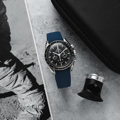 Curved End Soft Silicone Sports Rubber Watch Bands- Compatible with Omega Swatch Moonwatch, Omega Speedmaster, Rolex Submariner, Seiko SKX Dive Watches- 18mm,19mm,20mm,21mm,22mm - Curve Replacement Watch Straps for Men & Women