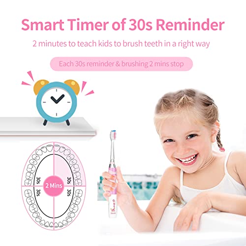 Seago Elektrische Zahnbürste Kinder ab 3-12 jahre Kinderzahnbürsten Elektrisch mit Farbigem Licht Smart Timer 8 Weich Bürstenköpfes Wasserdicht Baby Schallzahnbürste SG977 (Rosa-8) – Bild 6