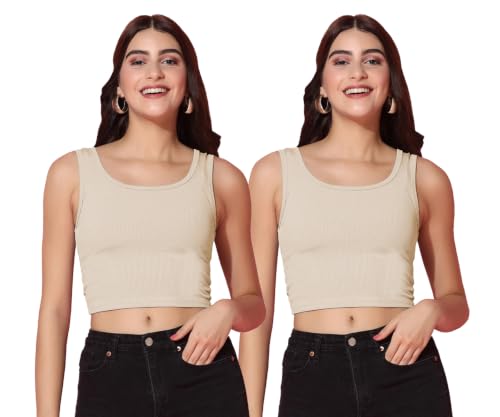 Image of TOPLOT Women's Solid Ribbed Round Neck Sleeveless Slim Fit Tank Top (5069)