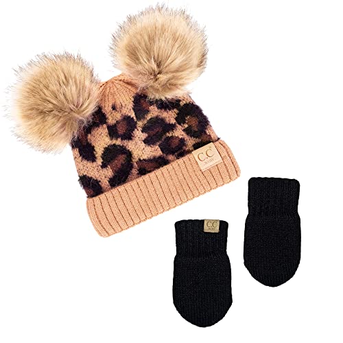 Funky Junque Baby Pom Beanie & Fleece Mittens Set - Warm Winter Essentials - Spring Colors, Classic Neutrals, Pattern Styles