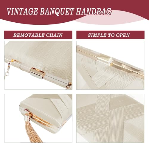 Image of 5 Pcs Clutch Purses for Women Jewelry Set Handbag with Necklace Earrings Ring Bracelet Vintage Banquet Handbag with Detachable Chain for Wedding Party Gift Supplies