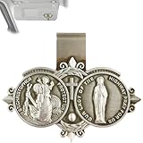 Clip Visera San Cristóbal - Sujetador Visera Solar con Medalla de Jesús y Adоrno | Accesorio para Antisoles Coche y Amuleto de Conducción, Deidad Guardiana para Seguridad Viaje en Camión