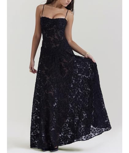 Image of ECDAHICC Women's Summer Boho Cowl Neck Floral Cocktail Party Maxi Dresses High Waist Ruffled Beach Sundress