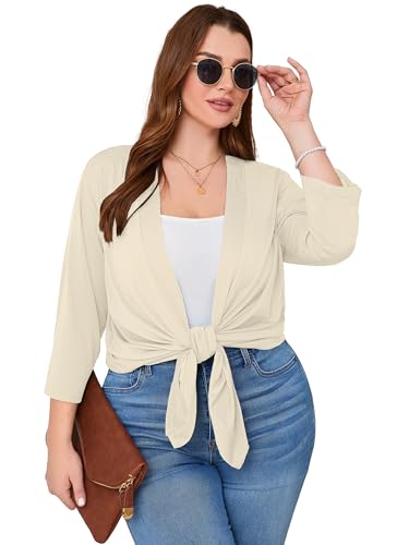 Image of AusLook Women's Plus Size Lightweight Open Front Cardigan 3 /4 Sleeve Cover Ups Shrugs Shawls and Wraps Kimono Jacket Coat