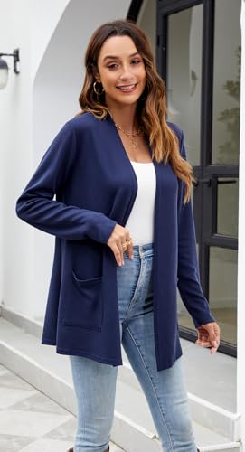 Image of Newchoice Womens Lightweight Long Sleeve Cardigans with Pockets Summer Casual Open Front Sweater Cardigan Duster
