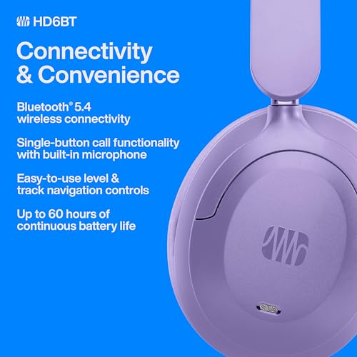 Image of PreSonus Eris HD6BT - Over-Ear Closed-Back Wireless Headphones, Bluetooth, ANC Noise Cancelling, Up to 60 Hours Battery Life, Studio Headphones for Mixing, Monitoring, Recording, Mystic Purple