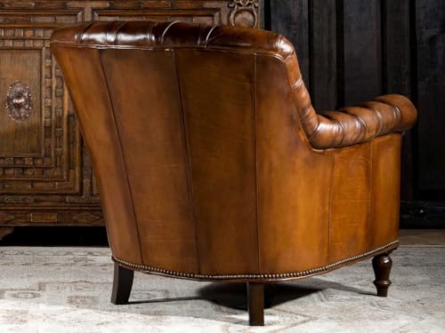 Image of Lakdi The Furniture Chesterfield Leather Lounge Chair with Deep Button Tufting, Nailhead Trim & Solid Wood Legs | 5 Years Warranty | Free Assembly - 15185272