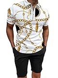Onsoyours 2 Teiliges Herren Sommer Jogginganzug Sportanzug Kurzarm Outfit Polo Sport Set Freizeit Tops T-Shirt + Kurze Hose Trainingsanzüge Kurze Freizeitanzug Leicht Atmungsaktiv Pattern A S