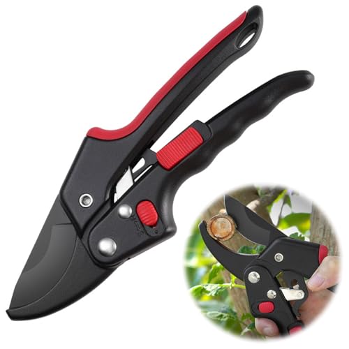 Fine jade2 Tijeras antideslizantes con mango de bloqueo Tijera Recoletora de podar Jardín con Trinquete Manual Tijera de jardin ergonómicas y ligeras