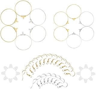 SUNNYCLUE 1 Box 192Pcs 40mm 32mm Hoop Earrings Findings Brass Round Beading Hoop Earrings Making Kit Wine Glass Charm Rings Gold Silver Fish Earring Hooks for DIY Earring Jewellery Marking DIY Crafts